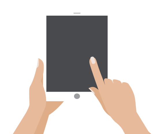 Illustration of hands on a tablet.